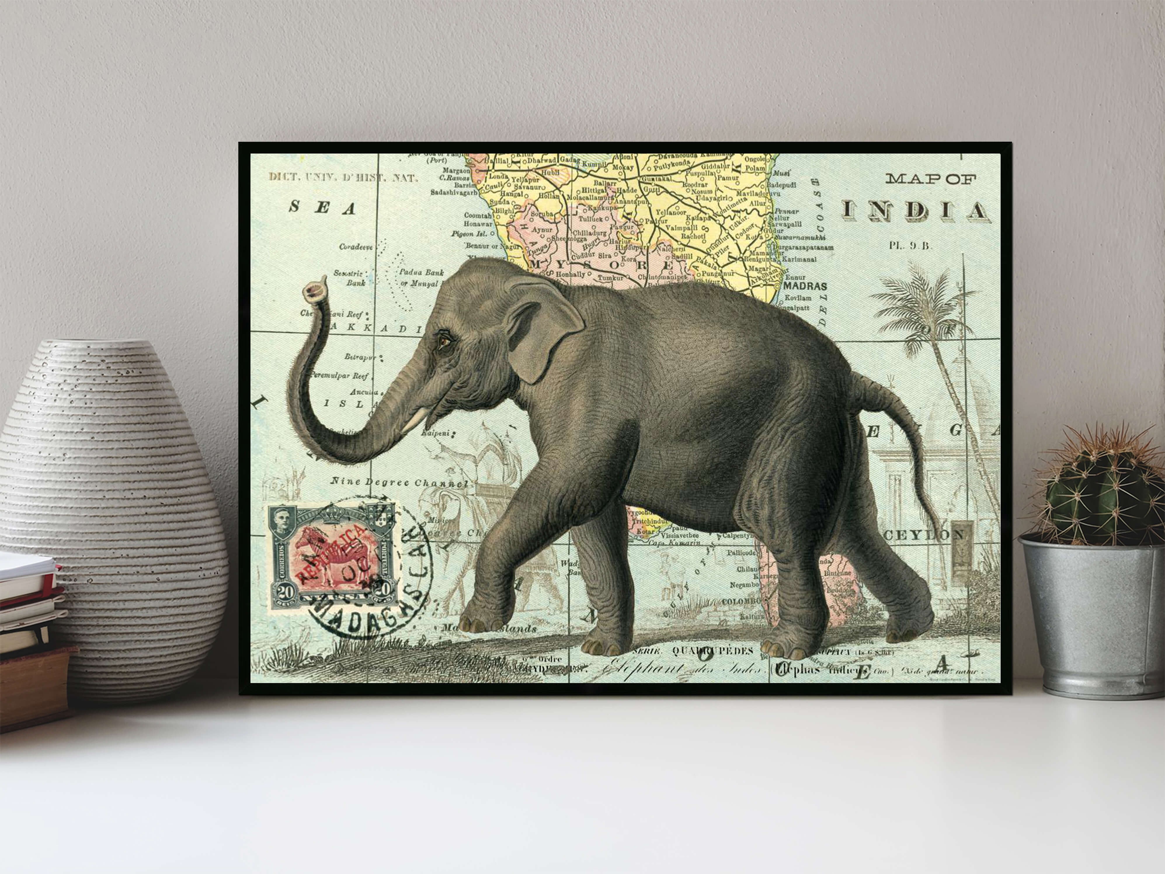 20 - Carte de l'Inde & Éléphant